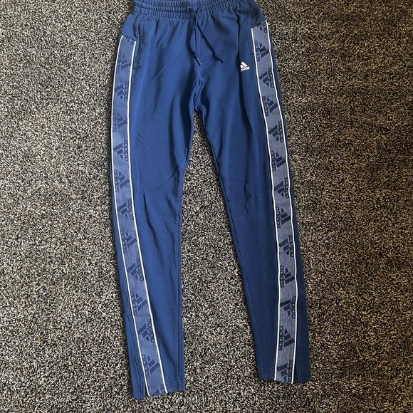 adidas Pants - Adidas Blue Sweatpants with Tapered Fit and Side Stripes